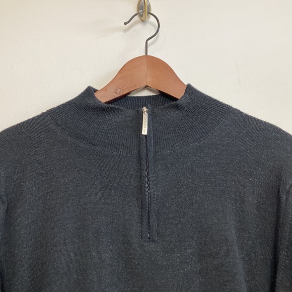 Glenmuir Golf Sweater Mens Medium Gray Merino Wool Long Sleeve Lined Quarter Zip - Picture 3 of 13